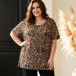 White Stag Animal Print Top Women 4X Casual Stretch Workwear Party Event Evening